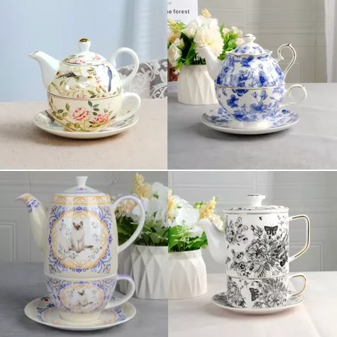 Teapot ဖြင့် ထူးဆန်းသော ကြွေခွက် အစုံ